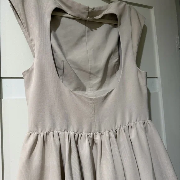 House of CB Pale Blush Dove Gray Midi Fit-and-Flare Dress - Picture 9 of 10
